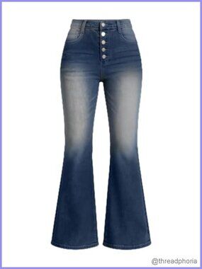 High Waisted Flare Bell Bottom Jeans Plus Size Button Fly Stretch Denim